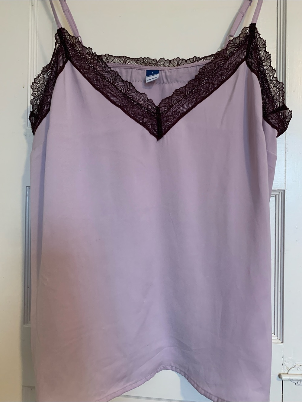 Old Navy | Lilac Slip Cami with Dark Plum Lace Trim Size L NWOT